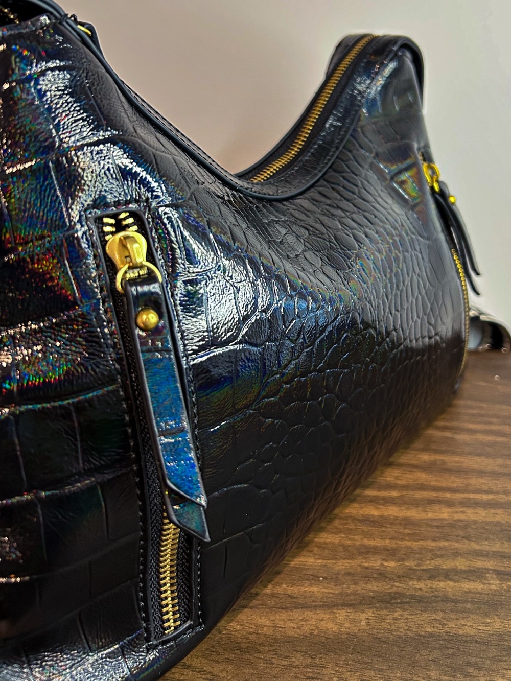 Sharif Legacy Milano Oil Slick Croc Embossed Satchel Crossbody NWOT - Picture 5 of 10